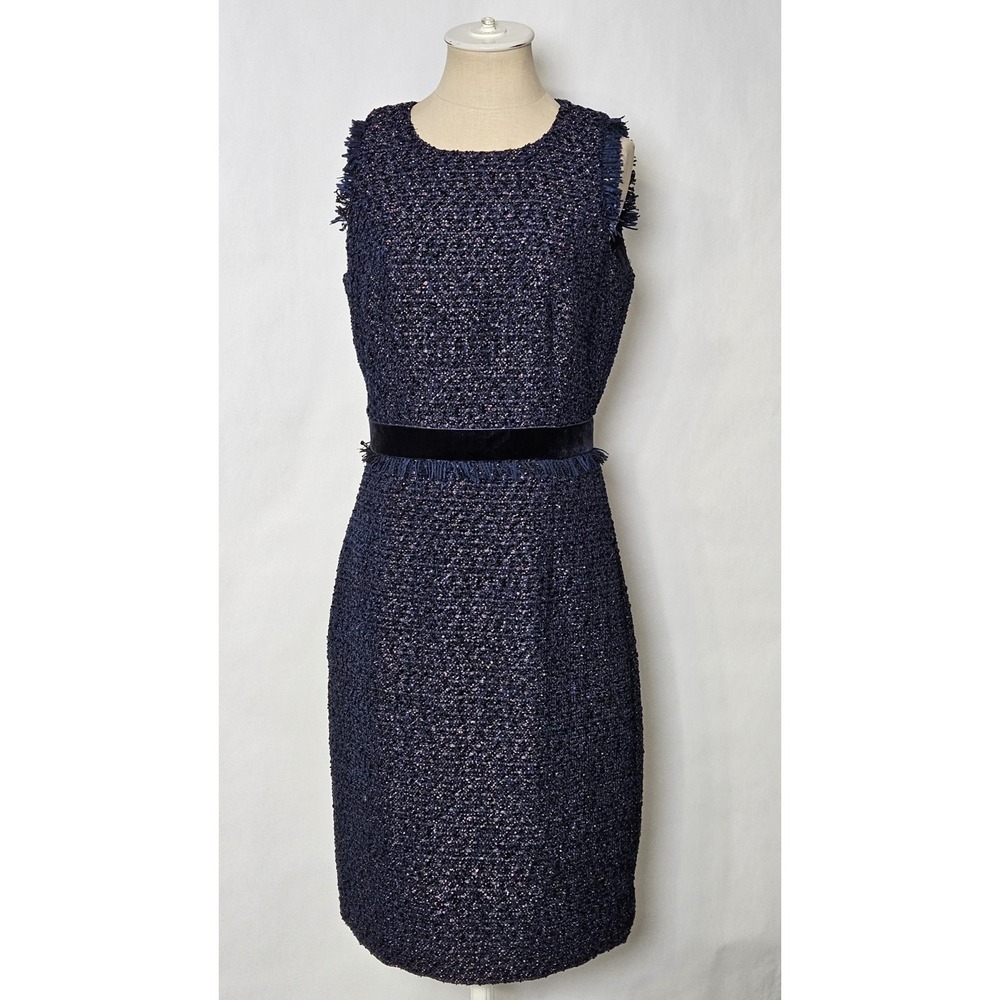 J.Crew Womens Sleeveless Sparkle Fringe Tweed Dress Midnight Blue Size 4Tall